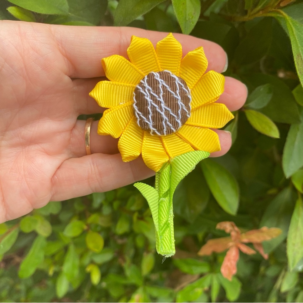 NEW "SUNFLOWER" Ribbon Sculpture Girls Hairbow Hairclip Pin Bow Boutique Summer